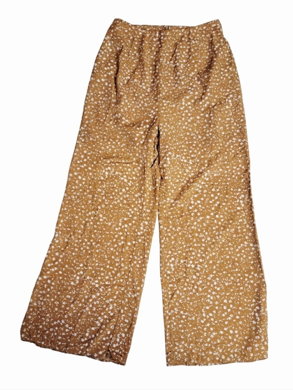 Crescent Floral Wide Leg Pants NWT Mustard Yellow Brown Ditsy Print Ankle Size M